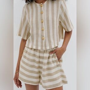 Striped Beige Short Sleeve Top and Shorts set